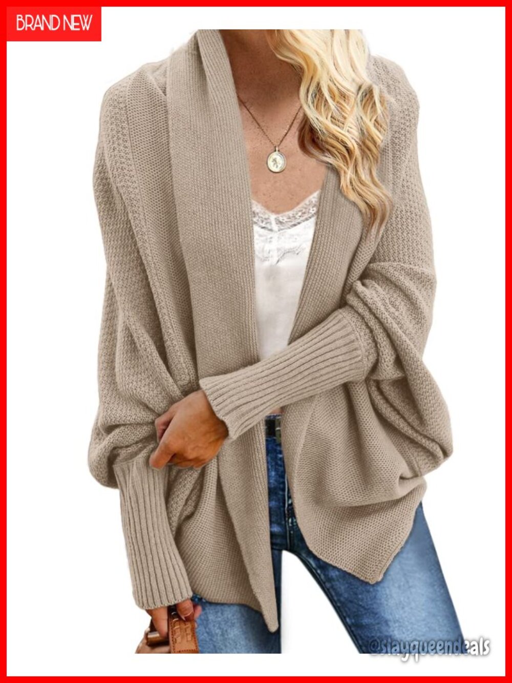 Oversized Cable Knit Batwing Cardigan Sweater - Acrylic Cotton Wrap